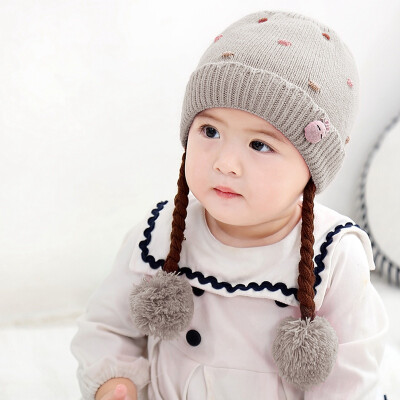 

Winter Warm Toddler Baby Girl Earflap Hat Kids Knit Beanie Cute Embroidery Caps With Fake Braid New