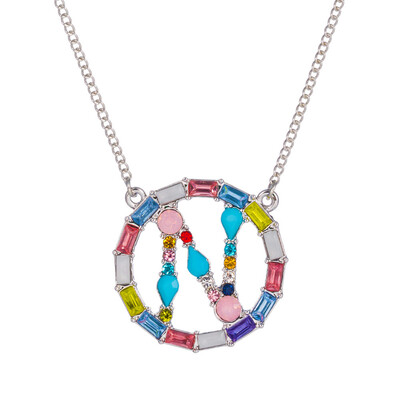 

Letter Fashion Multi-color Zircon Charm Circle Pendant Necklace Necklaces Birthday Jewelry Christmas Gifts