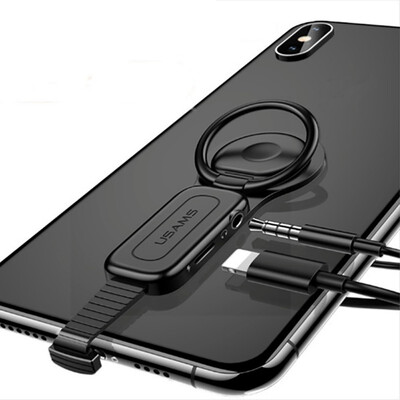 

For Lighting Dual Adapter & Ring Holder USAMS 35mm Audio&charger Adjust Phone Holder fast charging for iPhone iOS Adapter OTG