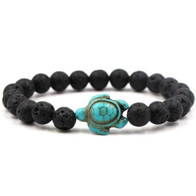 

8Mm Black Lava Stone Beads Bracelet Turquoise Sea Turtle Bracelet Beach Jewelry For Men Women Yoga Energy Friendship Bracelet