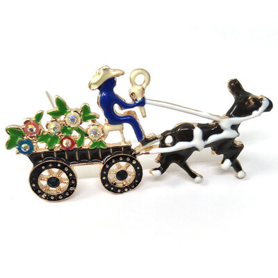 

Fashion Christmas Jewelry Holiday Gift Enamel Horse Carriage Flower Brooch