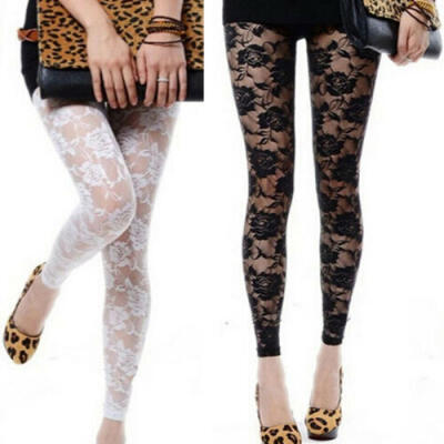 

Women Floral Lace Footless Through Rose Hollow Tights
