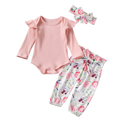 

3PCs Newborn Baby Girl Floral Jumpsuit Romper Bodysuit Pants Outfits Clothes Set