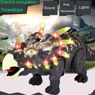 

〖Follure〗Walking Triceratops Dinosaur Figure With Lights Sounds Real Movement Kids Toy