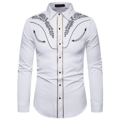 

Tailored Mens New Autumn Style Fashion Embroidered Long Sleeve Printed Shirt Blouse