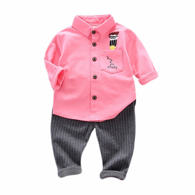 

Autumn Baby Boys Casual Long Sleeve Cartoon Print Shirt Blouse TopsStripe Pants Trouser Set