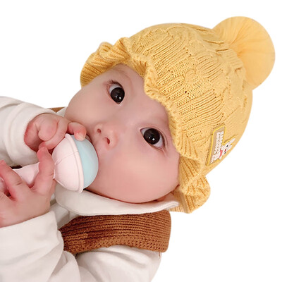 

Winter Newborn Cute Warm Kids Girls Boys Baby Ball Design Hats Cartoon Print Knitted Wool Hemming Caps