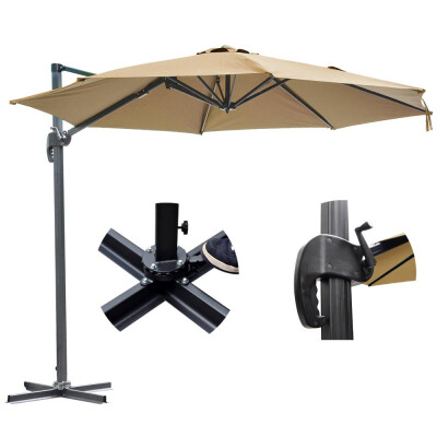 

10 Ft Outdoor Patio Offset Umbrella With Stand Tan