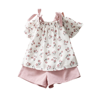 

Summer Children Baby Girls Casual Floral Pattern Off Shoulder Tops BlouseShorts Costume Set