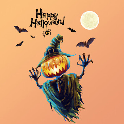 

Happy Halloween Wall Decals Pumpkins Spooky Cemetery Witch&Bats Tomb Wall Stickers for Halloween Decoration