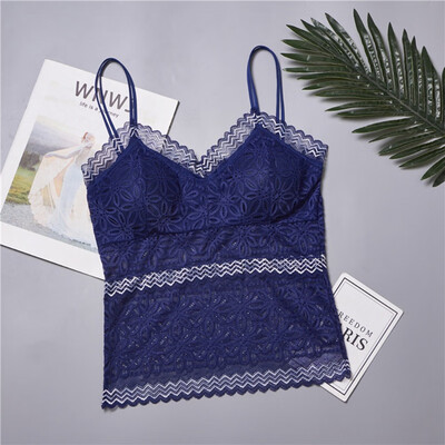 

Floral Embroidery Lace Top Lingerie Women Transparent Sexy Full Cup Padded Spaghetti Strap Lacy Tops Female Comfy Underwear