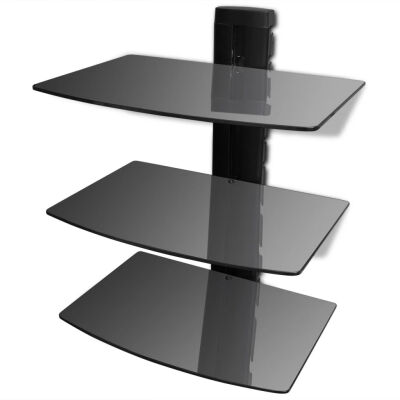 

3-tier Wall Mounted Glass DVD Shelf Black