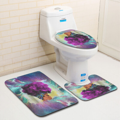 

〖Follure〗African Women With Purple Hair Skidproof Toilet Seat Cover Bath Mat Lid Cover A