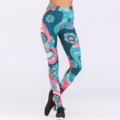 

Sexy Women Yoga Sports Leggings Floral Skull Head Diamond Print High Waist Workout Running Skinny Slim Fitness Pants