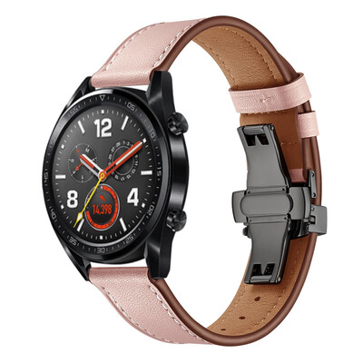 

〖Follure〗Black Butterfly buckle Leather Wrist Watch Strap Band For Huawei GT Watch 22mm