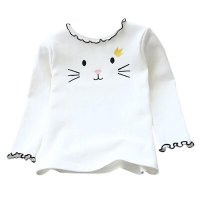 

Winter Baby Girls Long-sleeved O-necked Cartoon Cat T-shirt Cotton Children Clothes