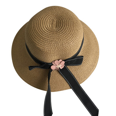 

Summer Womens Flower Straw Hats Bow sunbonnet bucket hat Wide Brim Sun Beach Hat England Style Chapeu Feminino