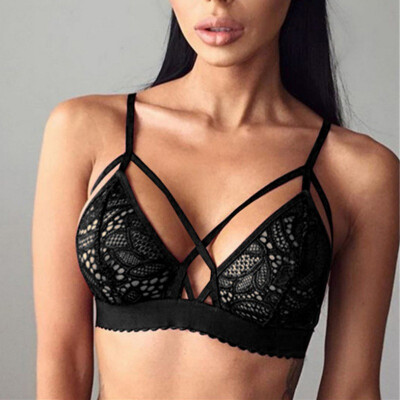 

Women Sexy Crossing Bandage Bras Crop Tops Floral Sheer Lace Bras Seamless Solid Bralette Wireless Bustier Invisible Fly Bras