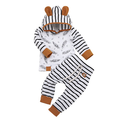 

2019 Spring Autumn Casual Baby Bodysuits Striped Printing Long Sleeve Hoodie And Fashion Trousers Kid Two-piece Outfit Set