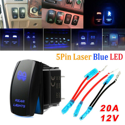 

Blue Laser Rocker Switch Rear LED Light Bar On-Off 5 Pins 12V 20A Car Truck Boat