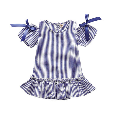 

7-15Summer Casual Baby Striped Print Short Sleeve Girl Dress Kids Toddler Pageant Sundress