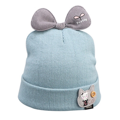 

Winter Newborn Cute Warm Kids Girls Boys Hats Baby Cartoon Hats Knitted Wool Hemming Caps With Bowknot