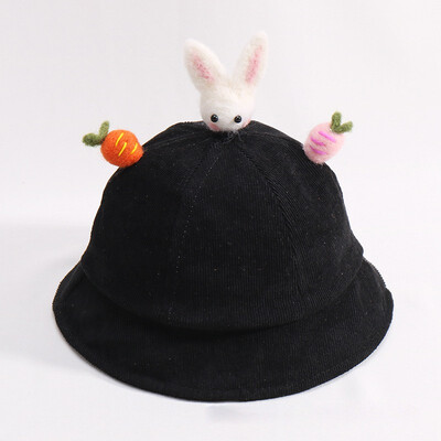 

New Autumn Cute Baby Boys Girl Hat 0-2T Toddler Solid Print Bucket Hats With Cartoon Rabbit Design Caps Reversible Sun Headwear
