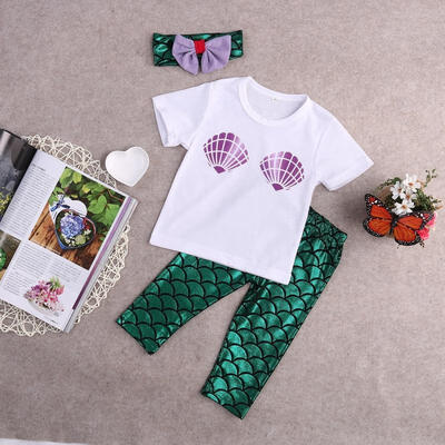 

Baby Girls T-shirtFish Scales PantsHeadband Outfit Set