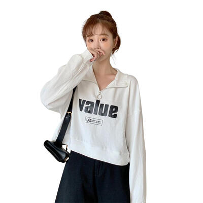 

Women Long Sleeve Letter Print Half High Collar Korean Fashion Sweatshirt