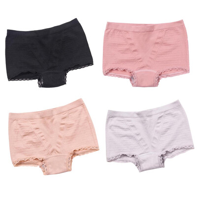 

4pcs Girl Middle Waist Lace Edge Underpants Pure Color Tummy Control Briefs