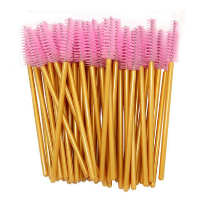 

Gold 50pcs Disposable Makeup Brushes Eyelash Mascara Brushes Nylon Eyelash Brow Comb Brushes Make Up Brushes
