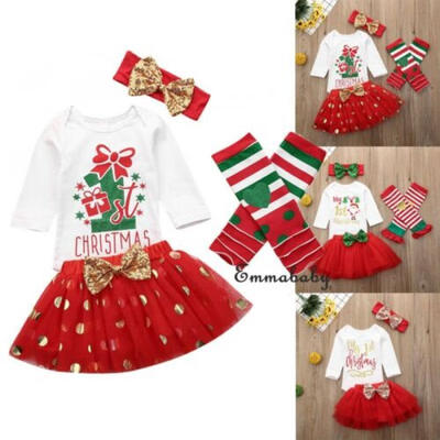 

My First Christmas Infant Baby Girl Santa Romper Sequined Tutu Dress Outfit Sets