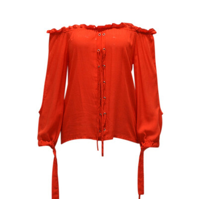 

Summer Sexy Off Shoulder Women Blouse Shirt Bandage Elegant Slash Neck Blouse Slim Female Tops