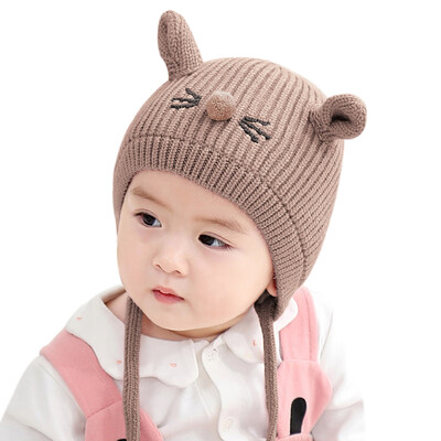 

3-24M Baby Caps Winter Newborn Cute Warm Kids Girls Boys Baby Letters Print Plush Ball Design Hats Knitted Hemming Caps