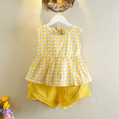 

Kids Cute Sleeveless Clothes Summer Children Baby Girls Casual Floral Pattern Sleeveless Tops VestShorts Suits Costume Set