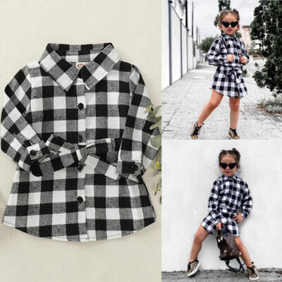 

US Kids Girl Long Sleeve Plaid Shirt Dress Outwear Coat Outfit Set
