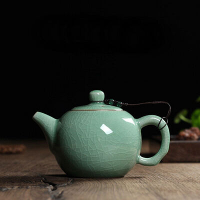 

Chinese Longquan Klin Celadon Ceramic Kung Fu Teapot With Filter 240ml 8oz Ice Veins Aquamarine