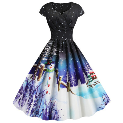 

Tailored Women Vintage Short Sleeve Christmas 1950s Housewife Evening Party Prom Dress