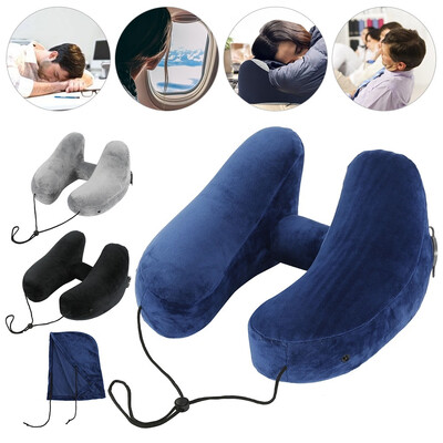 

H-shaped Inflatable Travel Pillow Hooded Blackout Foldable Light Nap Neck Pillow Car Seat Office Plane Sleeping Cushion Pillow