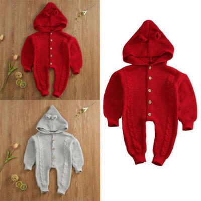 

Cute Newborn Infant Baby Boy Girl Knitted Hooded Romper Jumpsuit Clothes Outfits