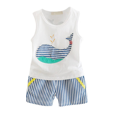 

Summer Children Clothing Set Baby Boys Girls Clothes Lovely Cartoon Cotton Vest Striped Pants 2 Pieces Kids Clothes Set
