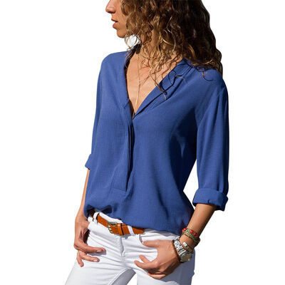 

Women Blouses 2019 Long Sleeve V-Neck Office Lady Shirt Chiffon Blouse Shirt Casual Tops Plus Size Blusas Femininas