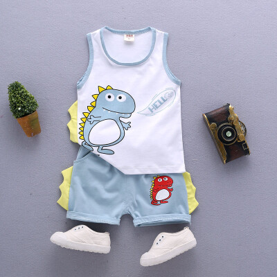 

2019 New Baby Girl Baby Boy Summer Clothes Cotton Cartoon Pattern Sleeveless Camisole Casual Summer Vest Pants Tow-piece Set