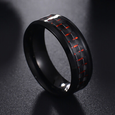 

Titanium Steel Black Carbon Fiber Mens Cool Rings Fashion Red Blue Ring Jewelry Anniversary Proposal Gift Party