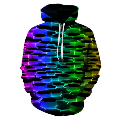 

Toponeto Mens Creative Casual 3D Geometric Dizzy Print Long Sleeve Hooded Sweater Coat