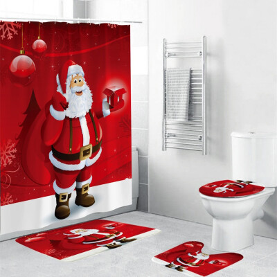 

〖Follure〗4Pcs Christmas shower Curtain Bathroom Anti-slip Carpet Rug Toilet Cover Mat Set