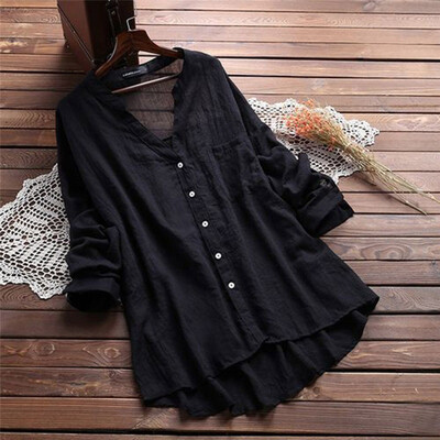 

Blouse Women Casual Solid V Neck Blouse Cotton Linen Autumn Female Tops Long Sleeve V Neck Blouses Office Lady White Blouse