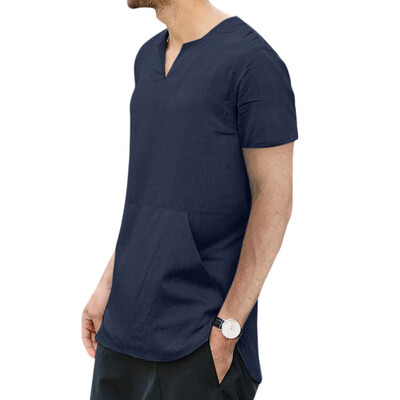

Toponeto Mens Baggy Cotton Linen Solid Color Pocket Short Sleeve T Shirts Tops Blouses