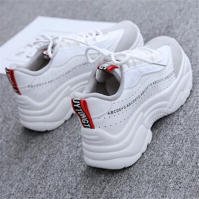 

2019 Spring New Leather Womens Platform Chunky Sneakers Fashion Women Flat Thick Sole Shoes Woman Dad Footwear F330