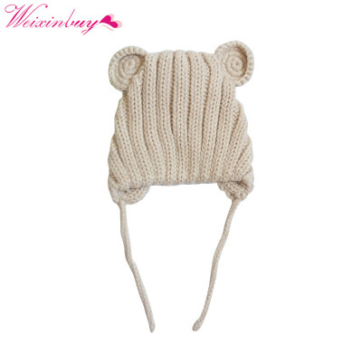 

2018 Childrens hat Korean baby girls boys hat ear wool cap baby fall winter lace handmade